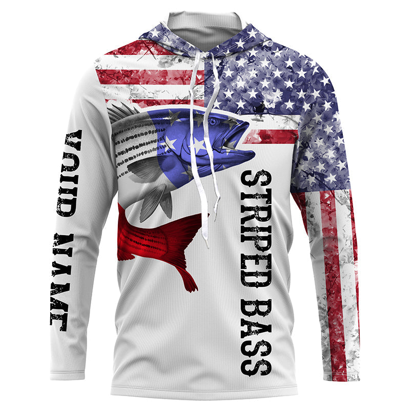 Striped Bass Fishing American Flag Custom Long sleeve Performance Fishing Shirts TTS0196