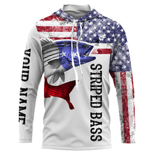 Load image into Gallery viewer, Striped Bass Fishing American Flag Custom Long sleeve Performance Fishing Shirts TTS0196
