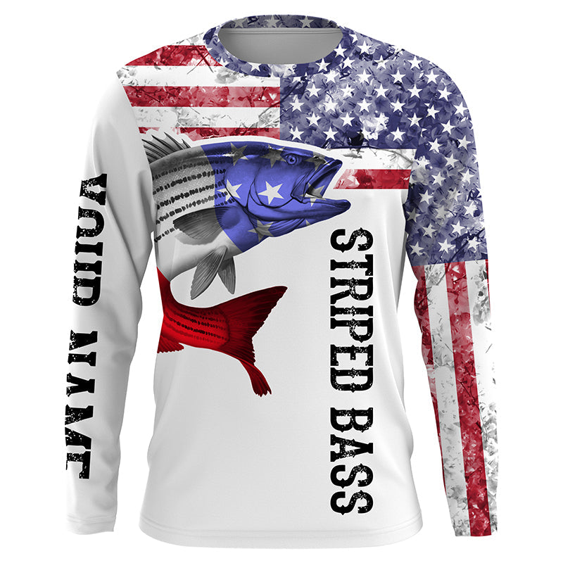 Striped Bass Fishing American Flag Custom Long sleeve Performance Fishing Shirts TTS0196
