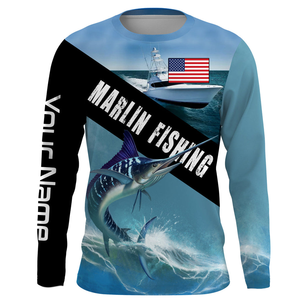 Customized Marlin fishing shirts, long sleeve performance fishing shirts TTS0064