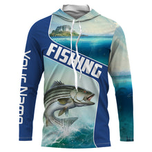 Load image into Gallery viewer, Striped Bass Fishing Custom Name performance long sleeve fishing shirt uv protection TTS0069
