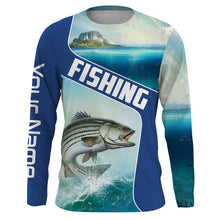Load image into Gallery viewer, Striped Bass Fishing Custom Name performance long sleeve fishing shirt uv protection TTS0069
