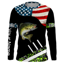 Load image into Gallery viewer, Bass American Flag Custom Long Sleeve Fishing Shirts, Patriotic Fishing gifts  TTS0078
