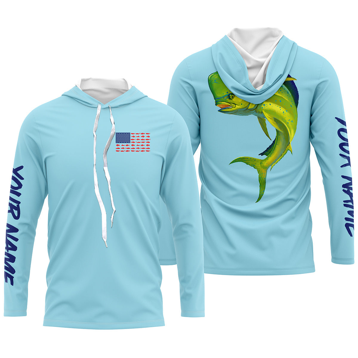 Mahi Mahi Fishing American flag patriotic Custom Long sleeve Fishing Shirts TTS0087