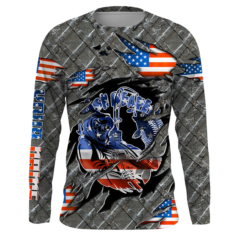 American flag Fish reaper Fishing Men's long sleeve fishing shirts TTS0688