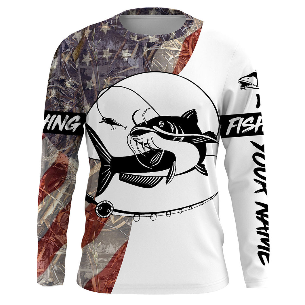 Catfish fishing American Flag Custom Long Sleeve Fishing Shirts, Patriotic Fishing gifts  TTS0095