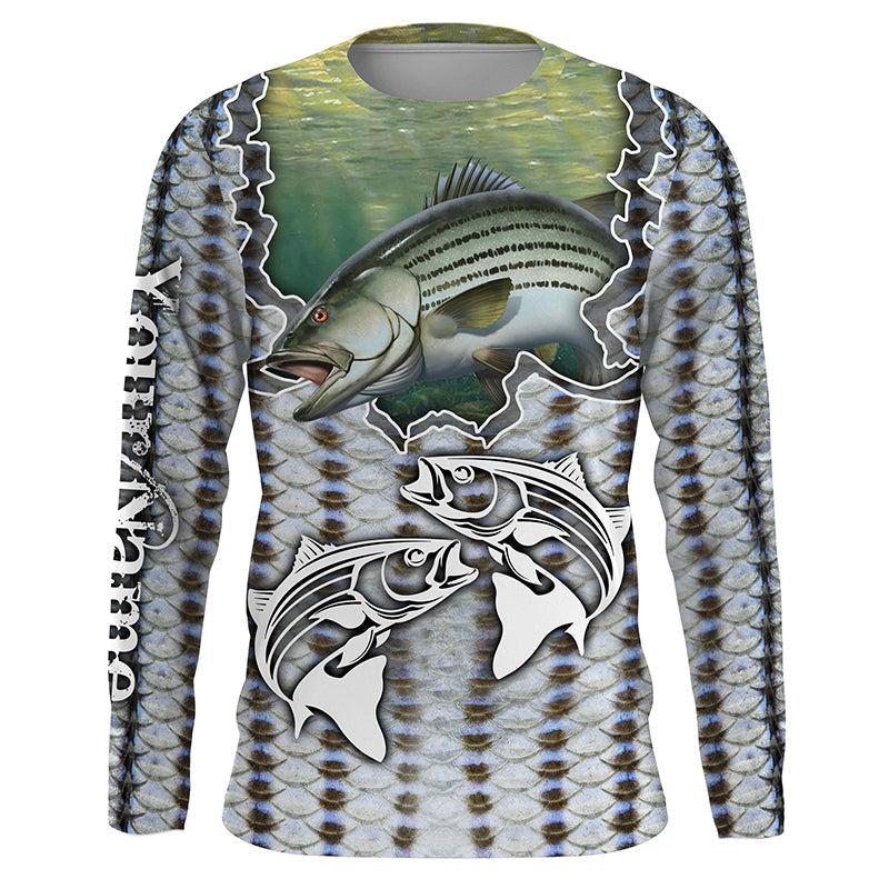 Striped Bass Fishing UPF 30+ Men’s Long Sleeve Fishing Shirt, Tournament Fishing Gift TTS0307