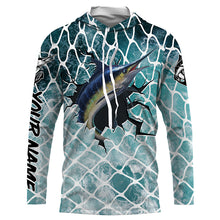 Load image into Gallery viewer, Marlin Fishing blue sea background Custom long sleeve performance fishing shirts TTS0160
