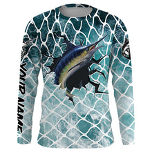 Load image into Gallery viewer, Marlin Fishing blue sea background Custom long sleeve performance fishing shirts TTS0160
