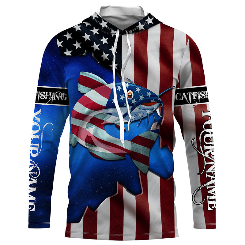 American Flag Catfish Fishing Custom Long sleeve performance Fishing Shirts TTS0162