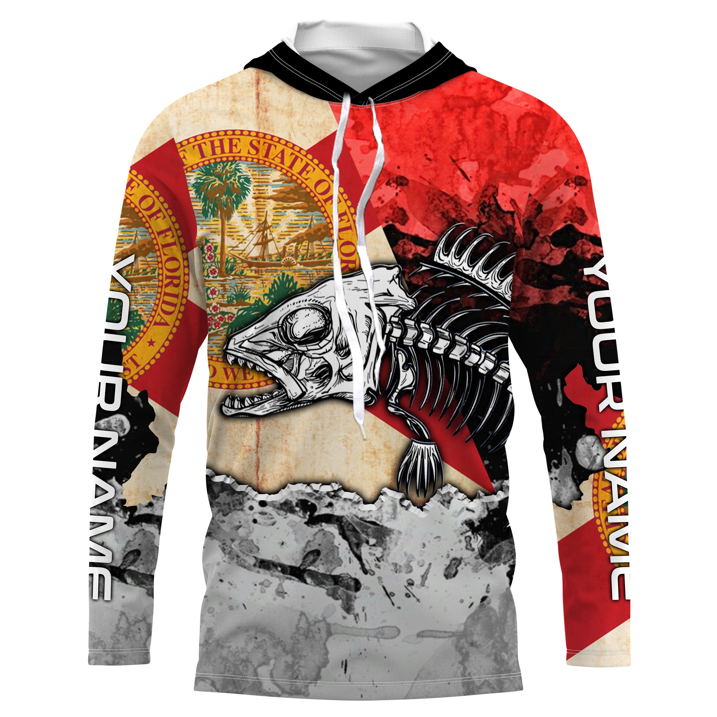 Florida Flag Fish Skeleton Custom name Long Sleeve tournament Fishing jerseys Shirts UPF 30+ for Fisherman TTS0408