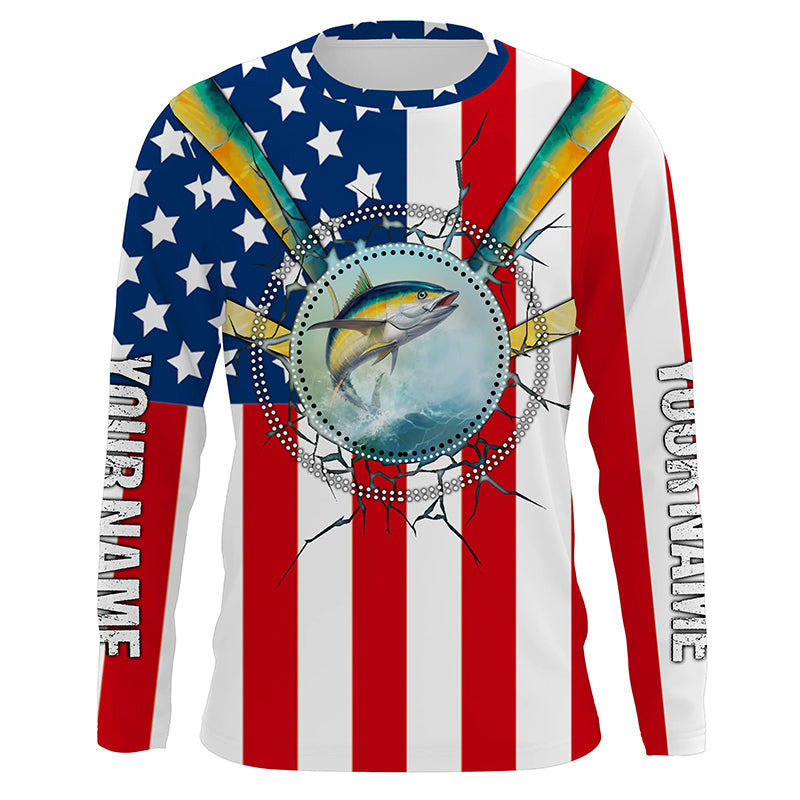 Yellowfin Tuna Fishing American flag Custom Name All Over Printed Shirts TTS0673