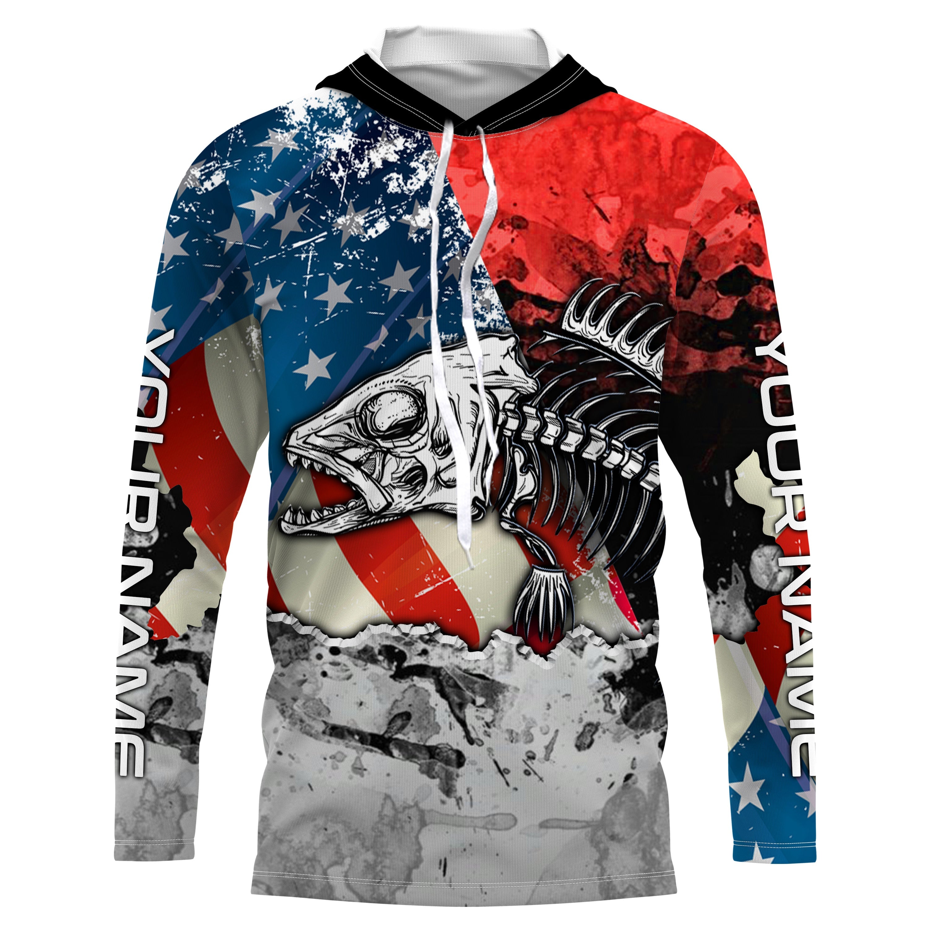 Fish Skeleton Custom name Long Sleeve tournament Fishing jerseys Shirts UPF 30+ for Fisherman TTS0133