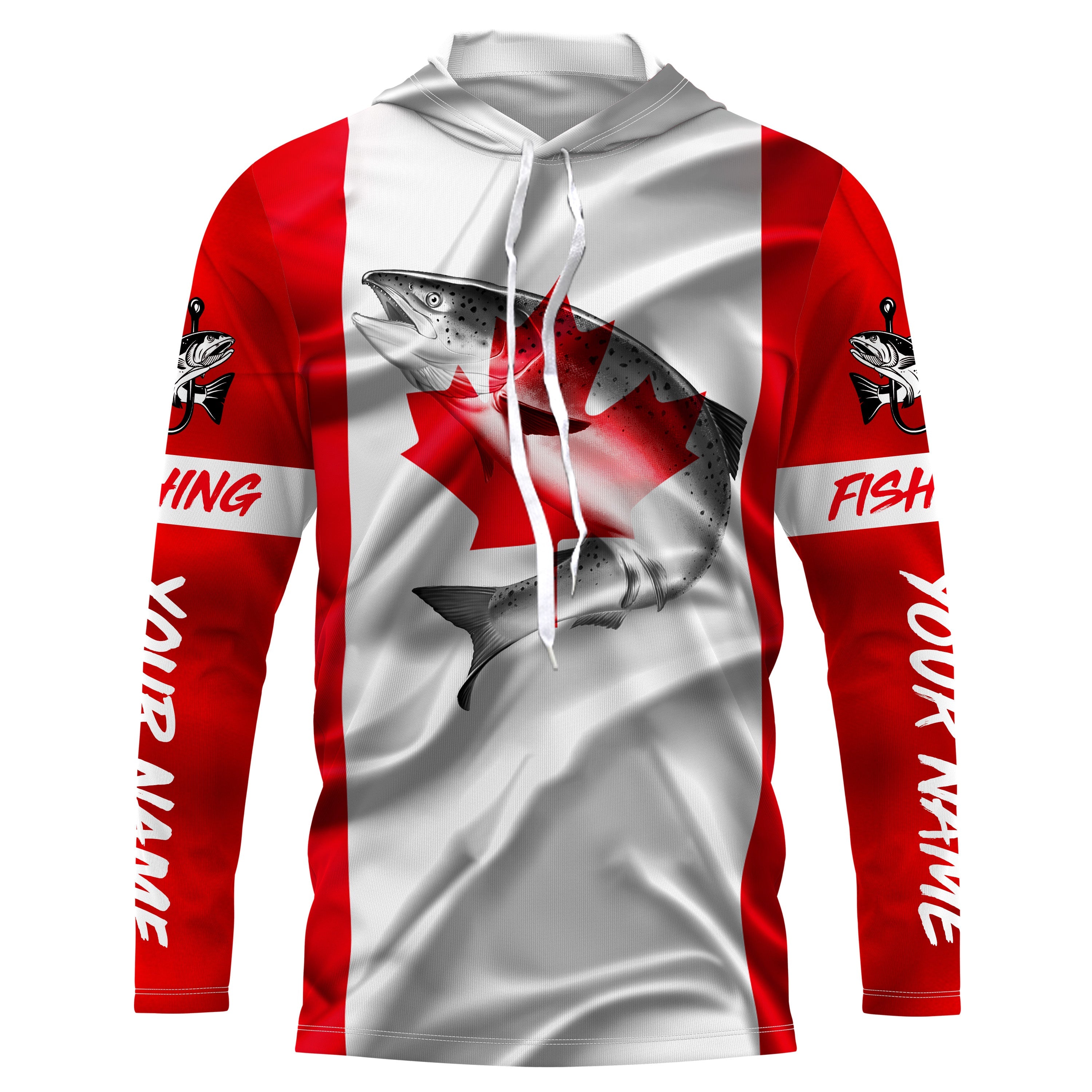 Canada Flag Chinook Salmon Fishing Custom Long Sleeve Fishing Shirts, Patriotic Fishing gifts TTS0154