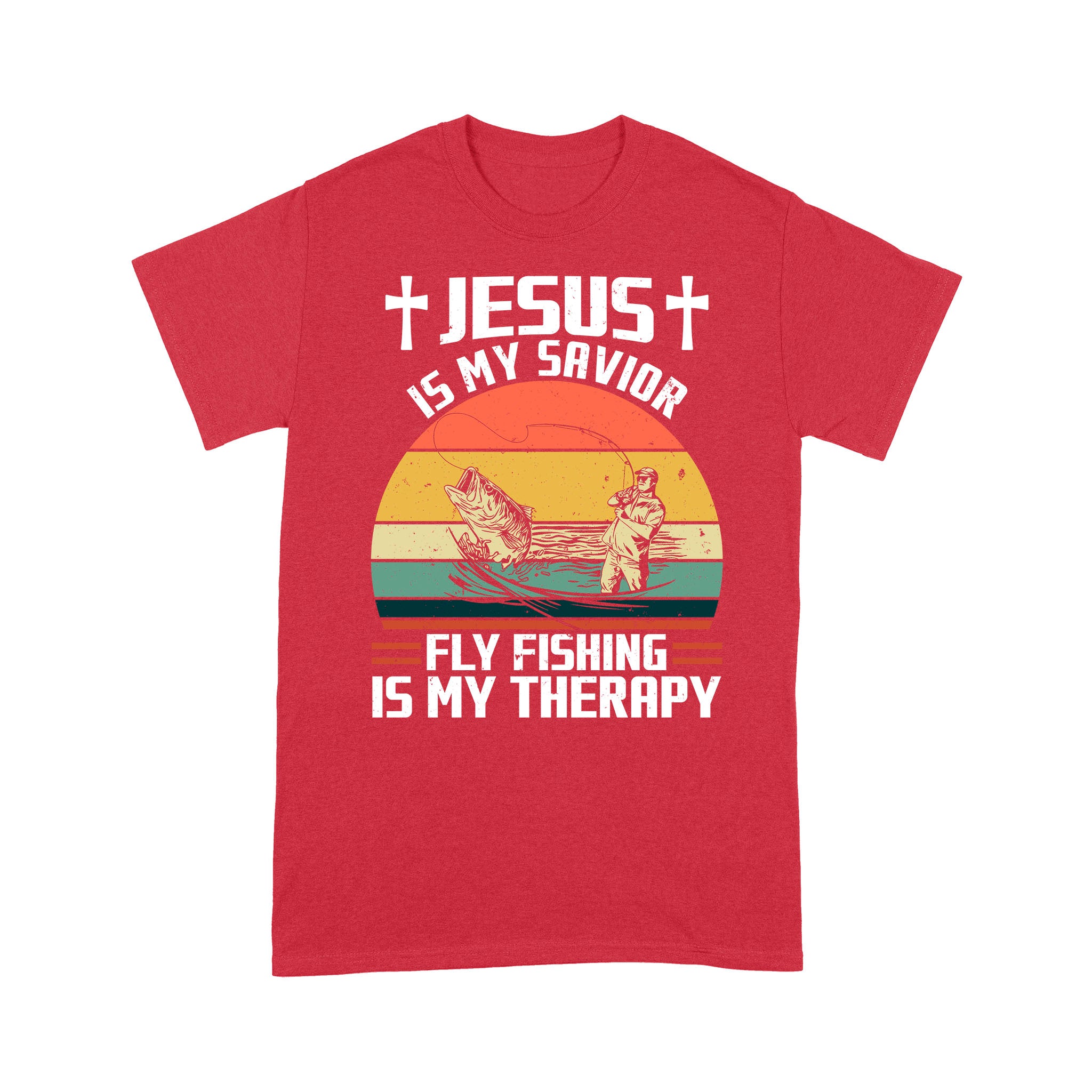 Fly Fishing Shirt Jesus is My Savior Fly Fishing Is My Therapy Vintage Standard T-shirt FSD2533