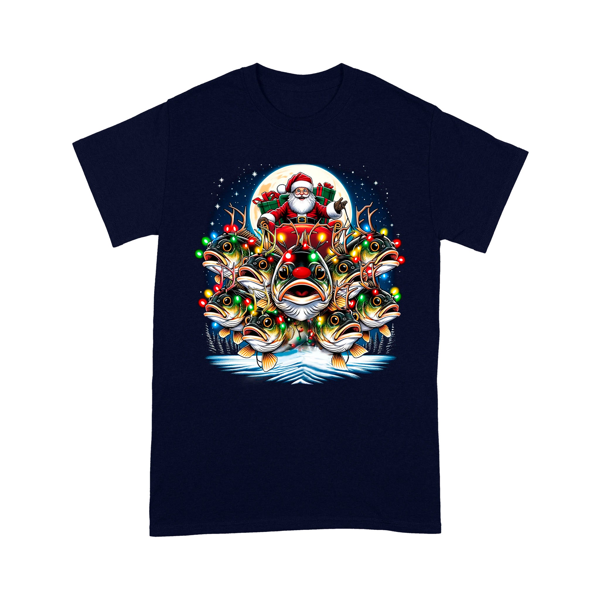 T-Shirt - - Nine Bass fish as Santa's Reindeer